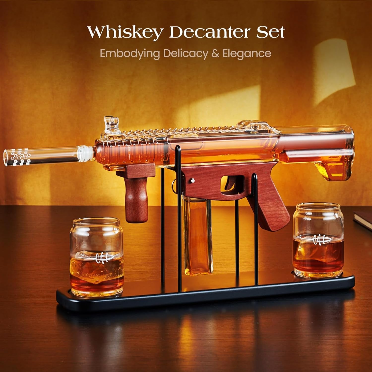 Gifts for Men Dad,  Gun Whiskey Decanter Set-Limited Edition, Liquor Decanter with Bullet Shot Glass, Cool Anniversary Birthday Gifts for Him Husband, Military Present for Home Bar Drinking